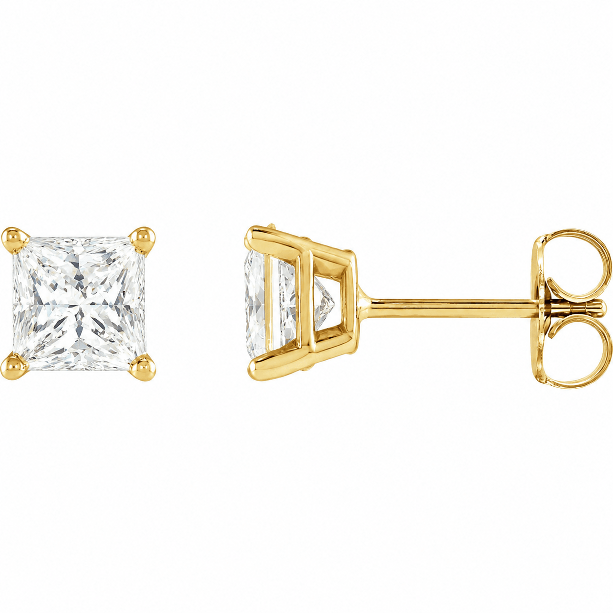 princess cut lab diamond studs 14 gold earrings