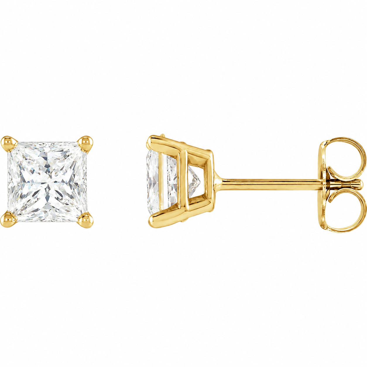 princess cut lab diamond studs 14 gold earrings