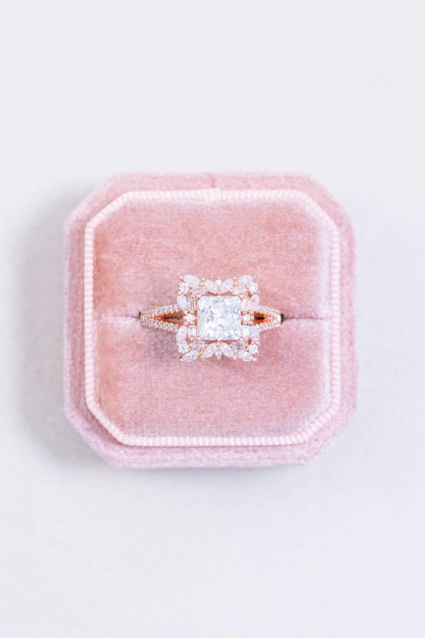 Princess Cut Floral Lab Diamond Engagement Ring 