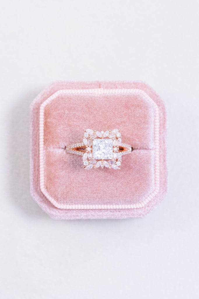 Princess Cut Floral Lab Diamond Engagement Ring 