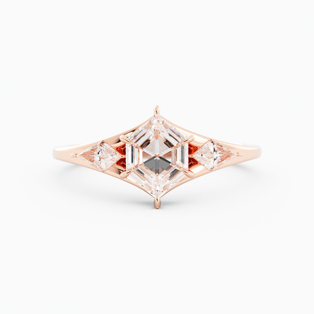 Princess - Cut Salt and Pepper Kite - Shaped Engagement Ring - Balacia