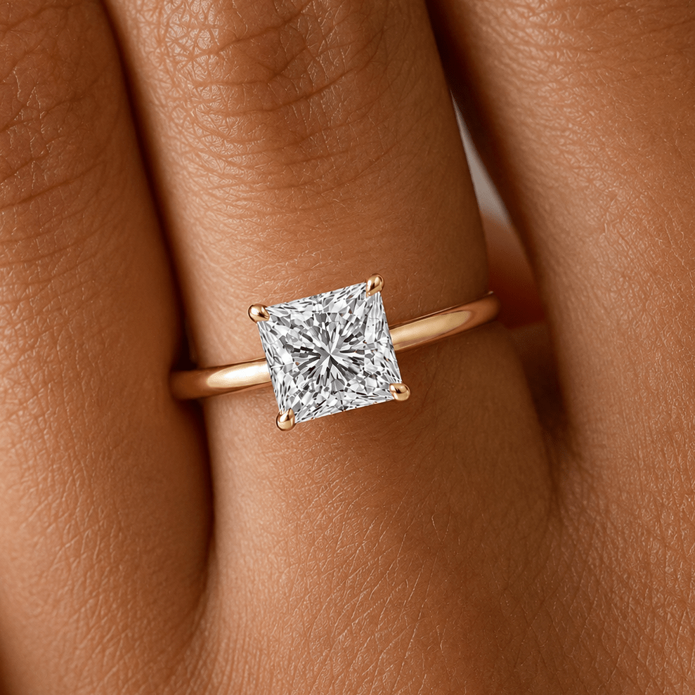 princess cut lab diamond ring on hand