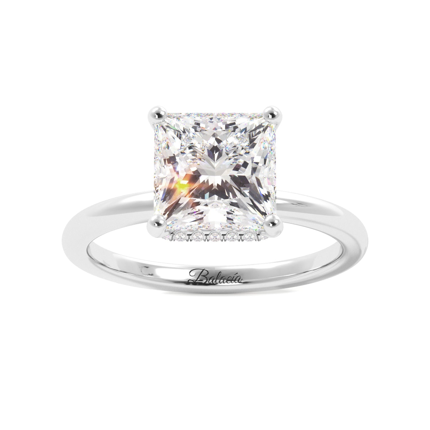 Princess Cut Solitaire with Hidden Halo Engagement Ring - Balacia