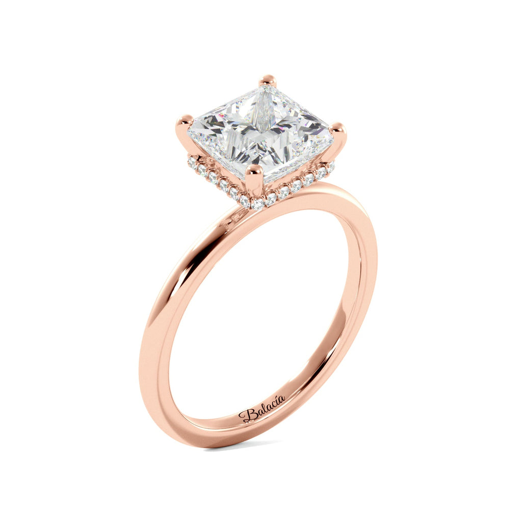 Princess Cut Solitaire with Hidden Halo Engagement Ring - Balacia