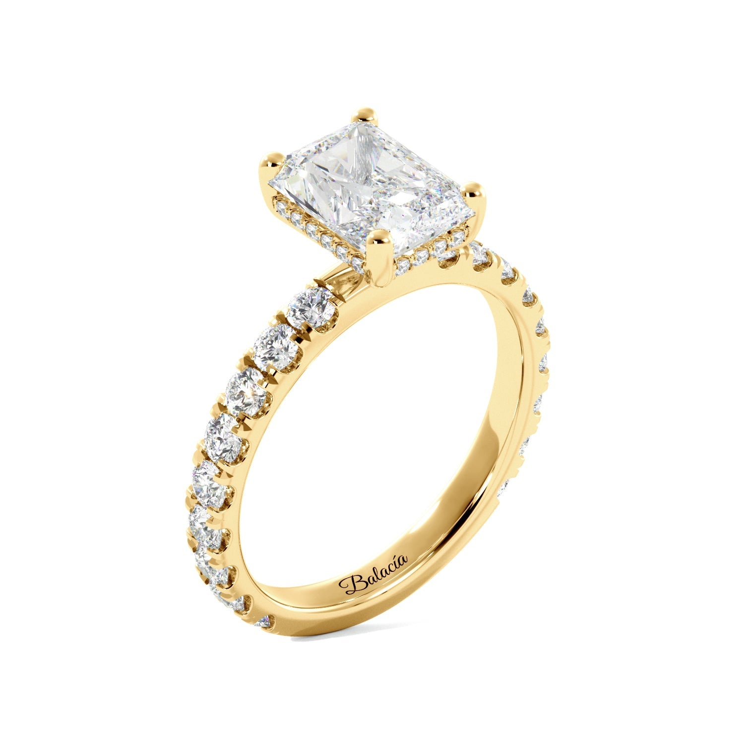 Radiant Cut 3/4 Eternity Hidden Halo Engagement Ring - Balacia