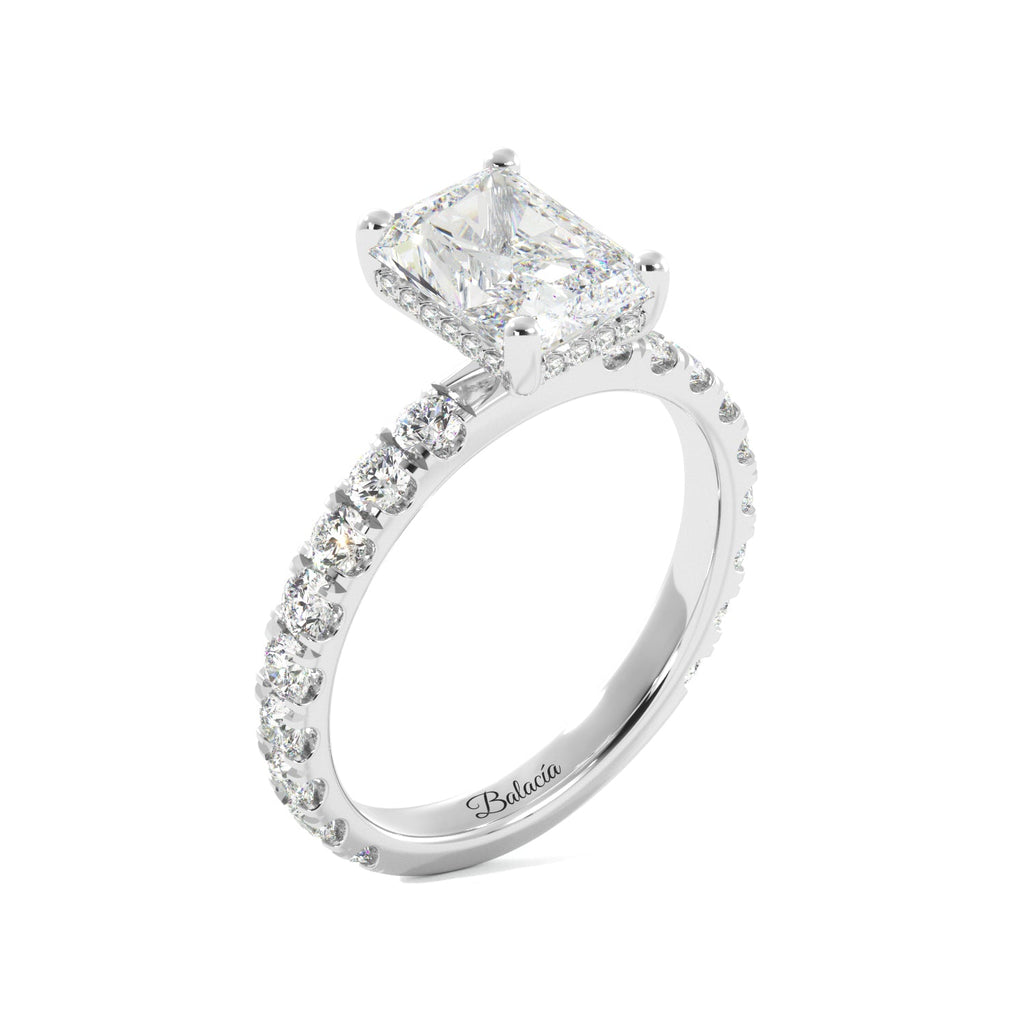 Radiant Cut 3/4 Eternity Hidden Halo Engagement Ring - Balacia