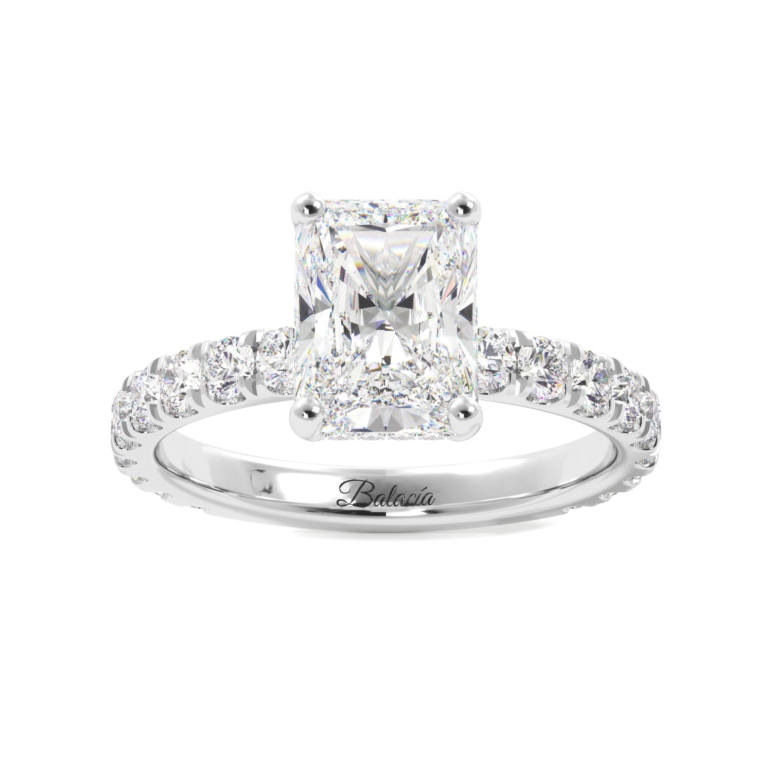 Radiant Cut 3/4 Eternity Hidden Halo Engagement Ring - Balacia