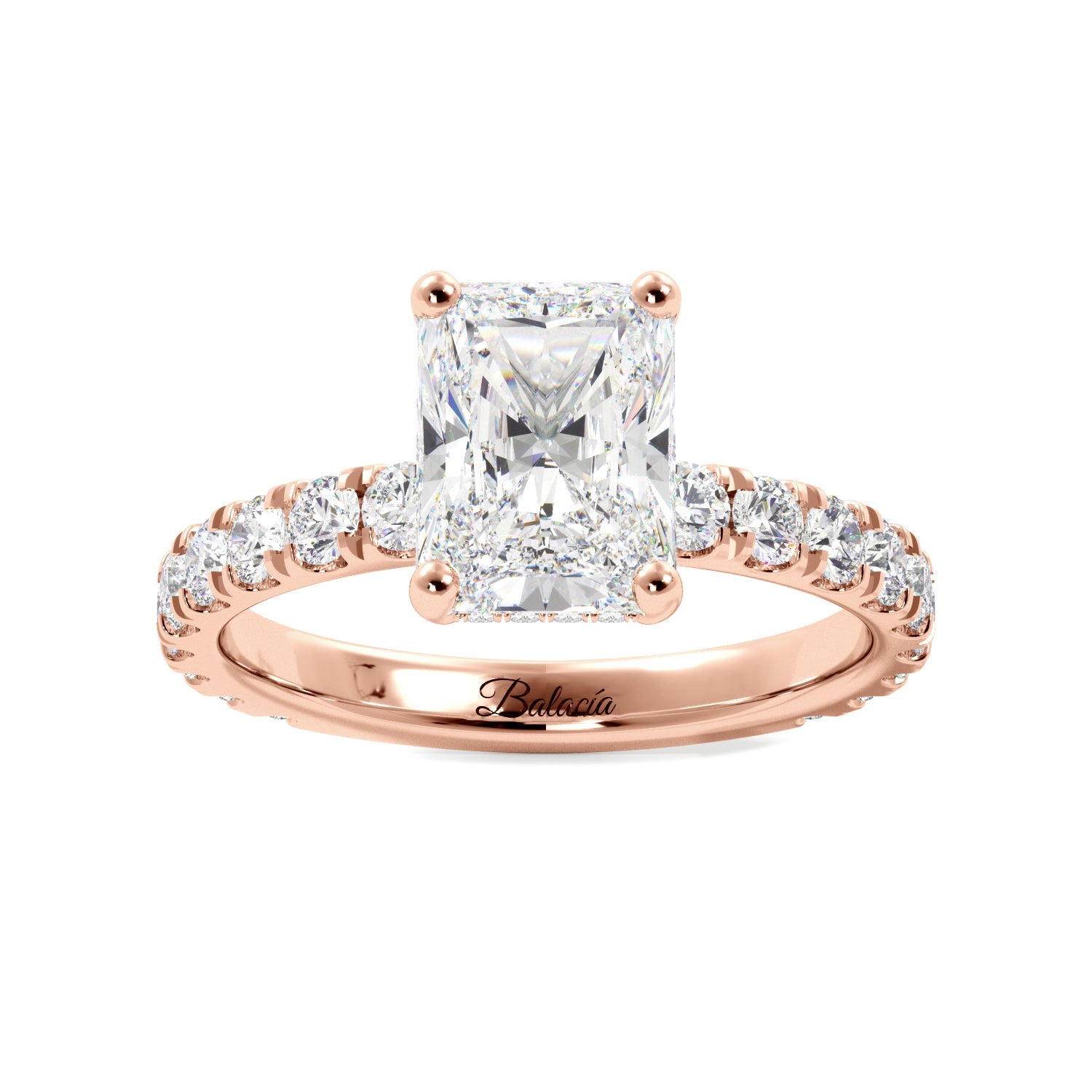 Radiant Cut 3/4 Eternity Hidden Halo Engagement Ring - Balacia