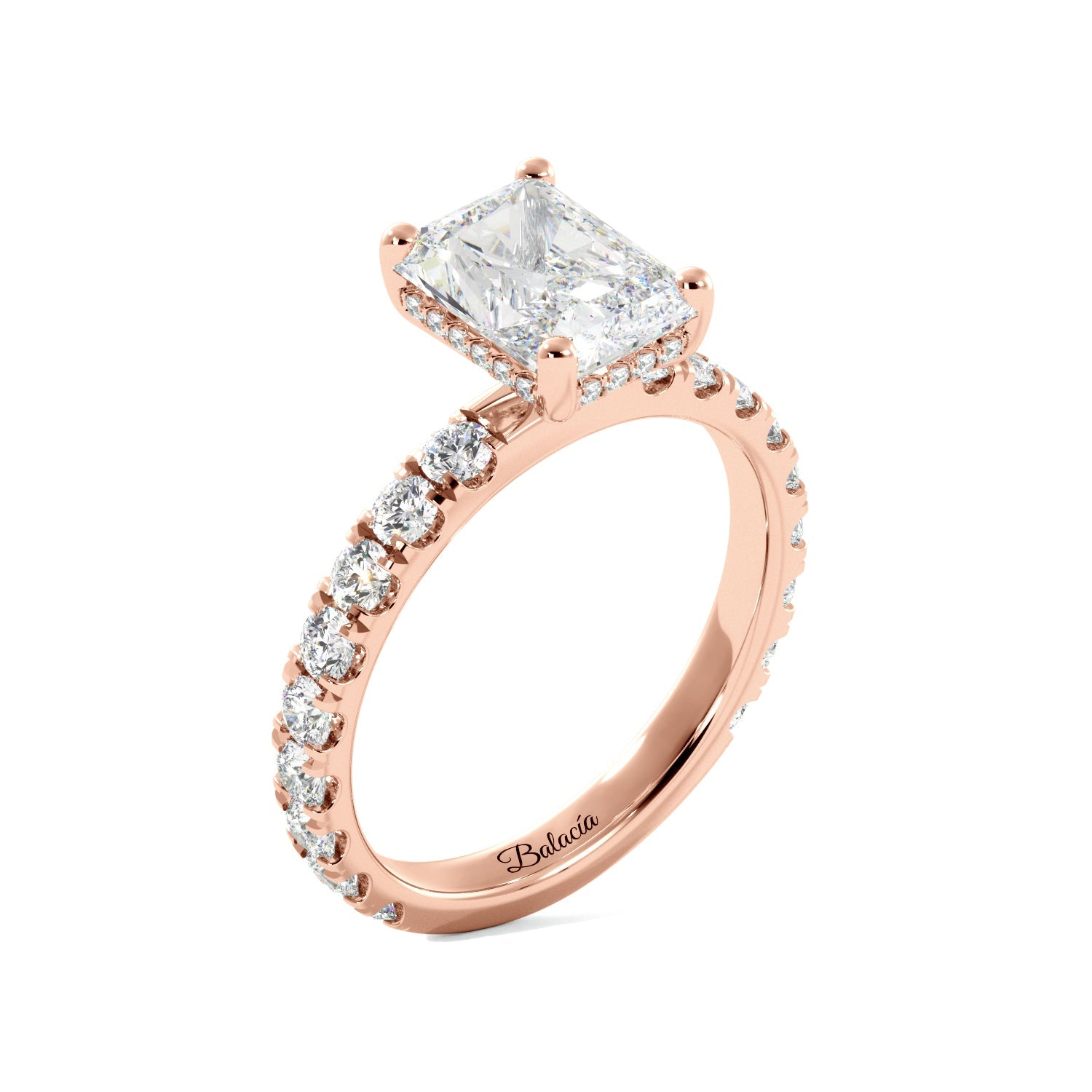 Radiant Cut 3/4 Eternity Hidden Halo Engagement Ring - Balacia