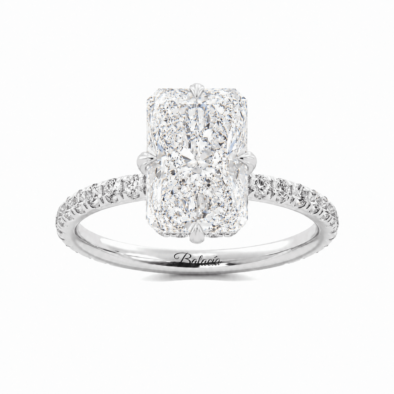 radiant cut lab diamond engagement ring compass prongs