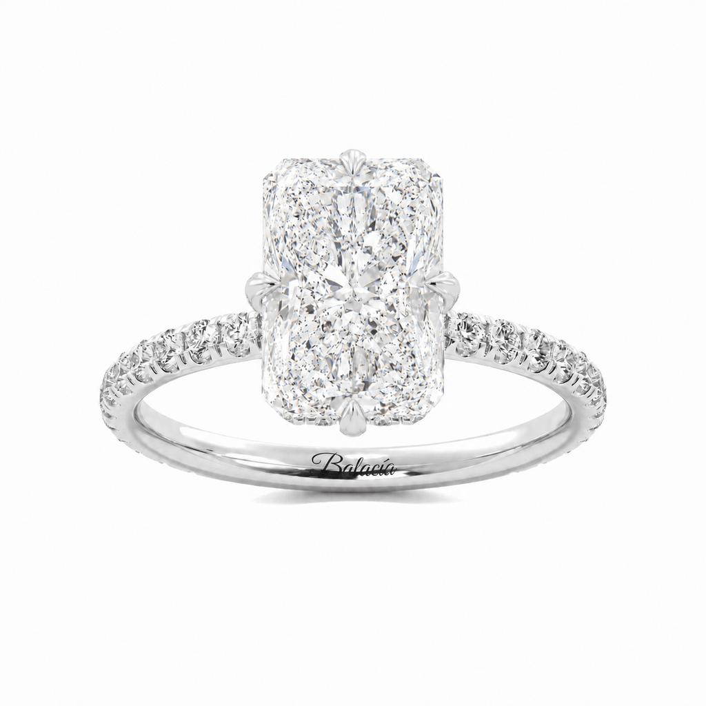 radiant cut lab diamond engagement ring compass prongs