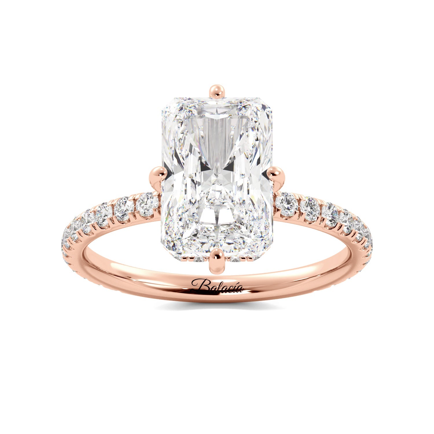  Rose Gold Radiant Cut Compass Prongs Engagement Ring