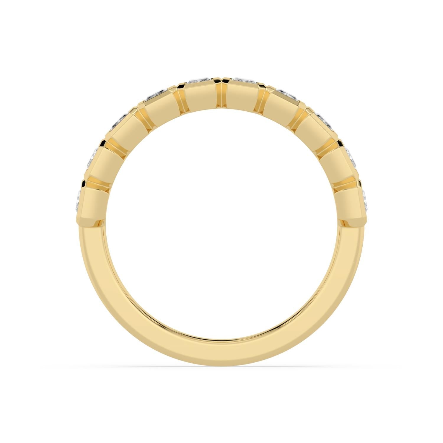 Radiant Diamond Bezel Half Eternity Yellow Gold Band Full Side View