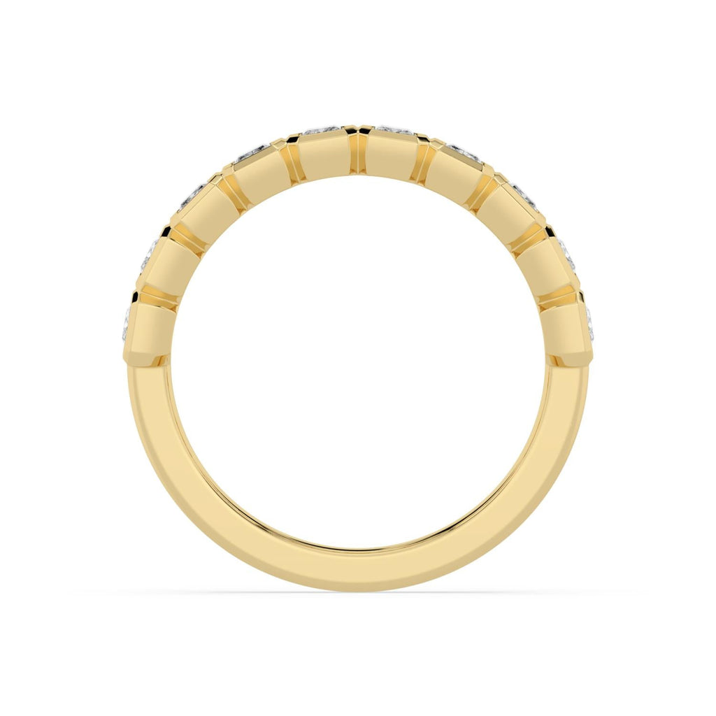 Radiant Diamond Bezel Half Eternity Yellow Gold Band Full Side View