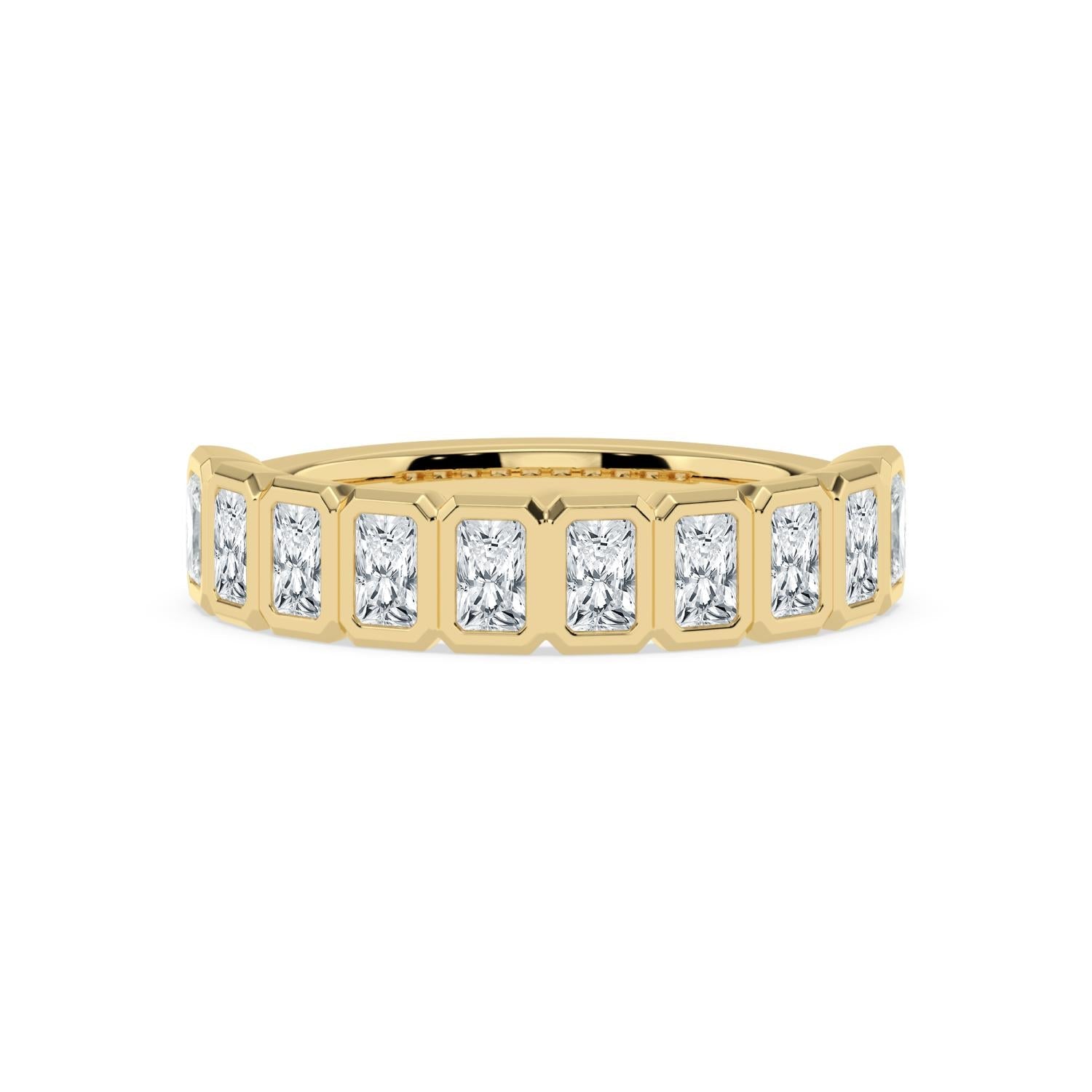 Radiant Diamond Bezel Half Eternity Yellow Gold Band 
