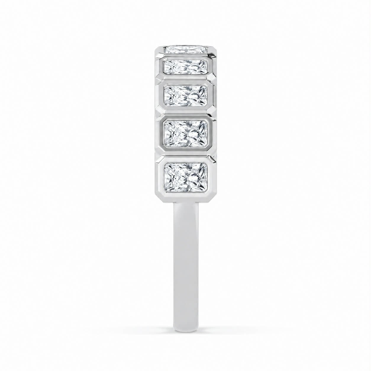 Radiant Diamond Bezel Half Eternity White Gold Band Side View