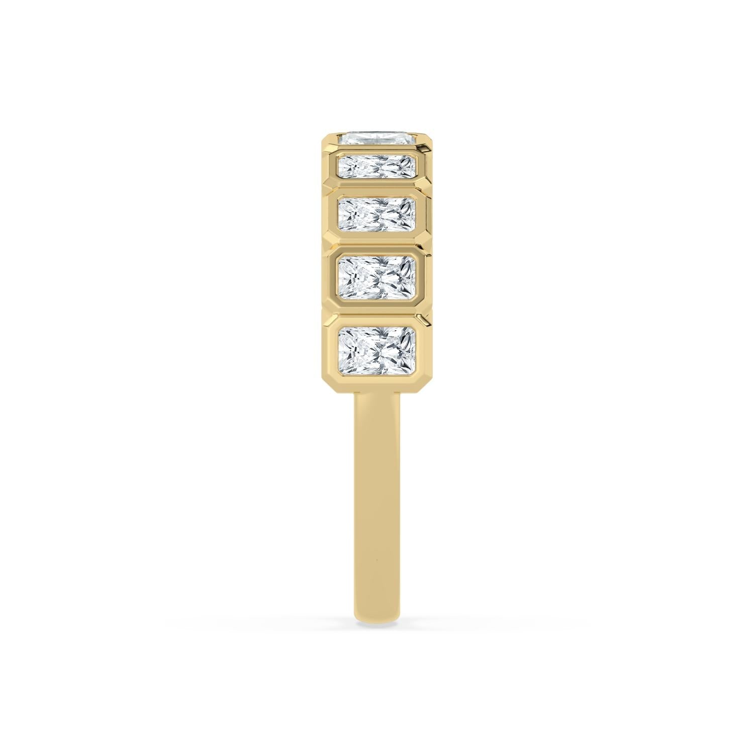 Radiant Diamond Bezel Half Eternity Yellow Gold Band Side View