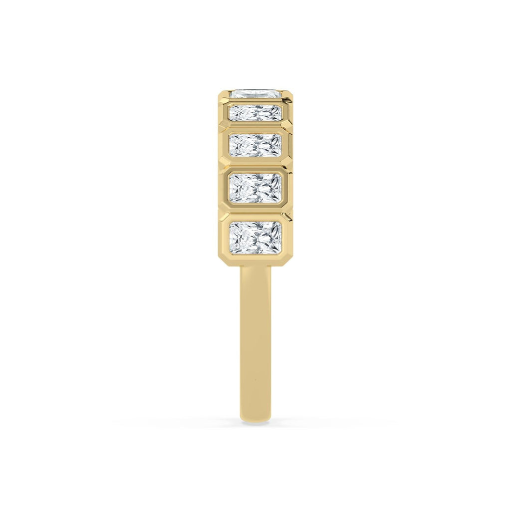 Radiant Diamond Bezel Half Eternity Yellow Gold Band Side View