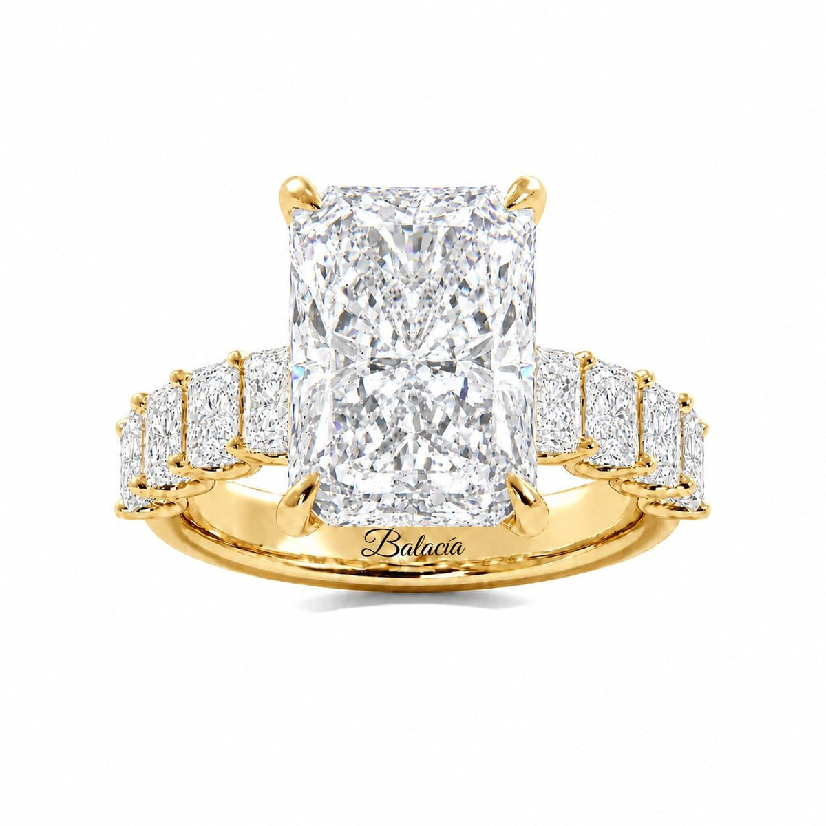Yellow Gold Radiant Cut Diamond Engagement Ring with Side Diamonds