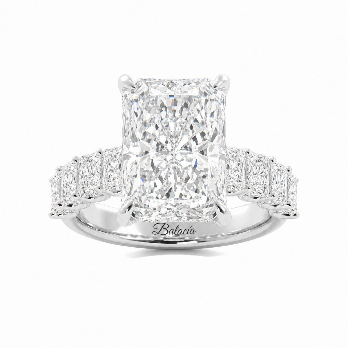 White Gold Radiant Cut Diamond Engagement Ring with Side Diamonds