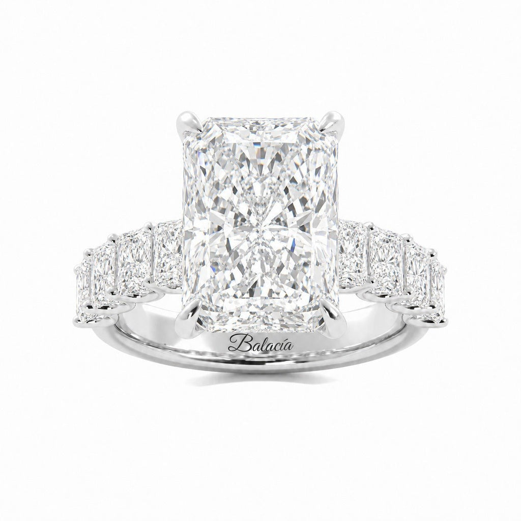 White Gold Radiant Cut Diamond Engagement Ring with Side Diamonds
