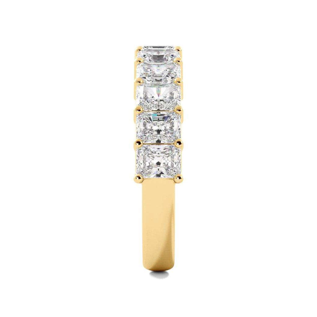 Gold Radiant Cut Diamond Half Eternity Wedding Band Side