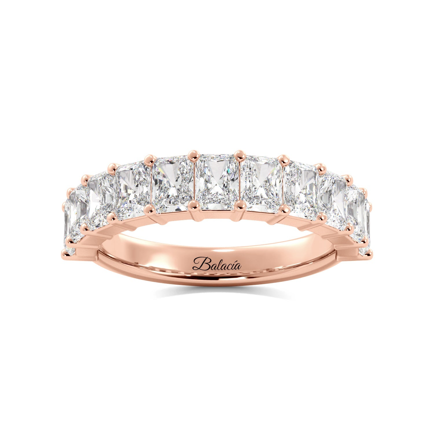 Rose Gold Radiant Cut Diamond Half Eternity Wedding Band