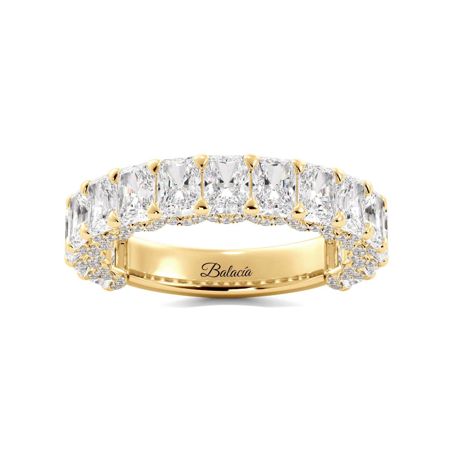 radiant cut iced out wedding band