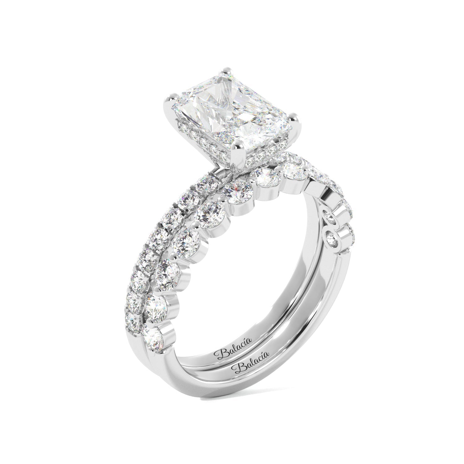 Radiant Cut Diamond Pave Band Engagement Ring - Balacia