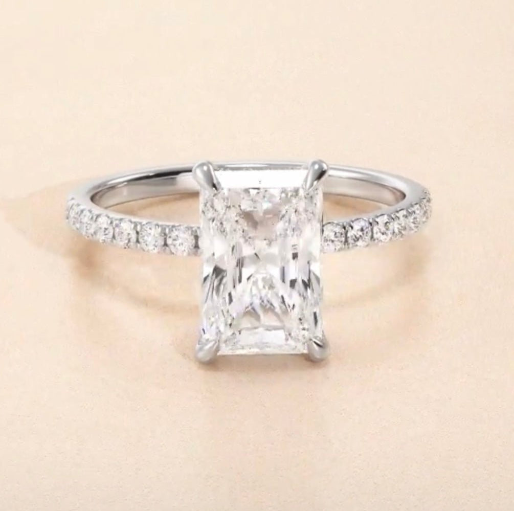 Radiant Cut Diamond Peg Head Pave Set Engagement Ring - Balacia