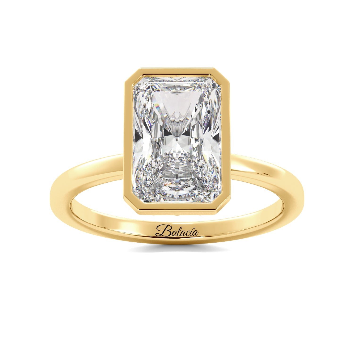 Gold Radiant Cut Diamond Solitaire Bezel Engagement Ring