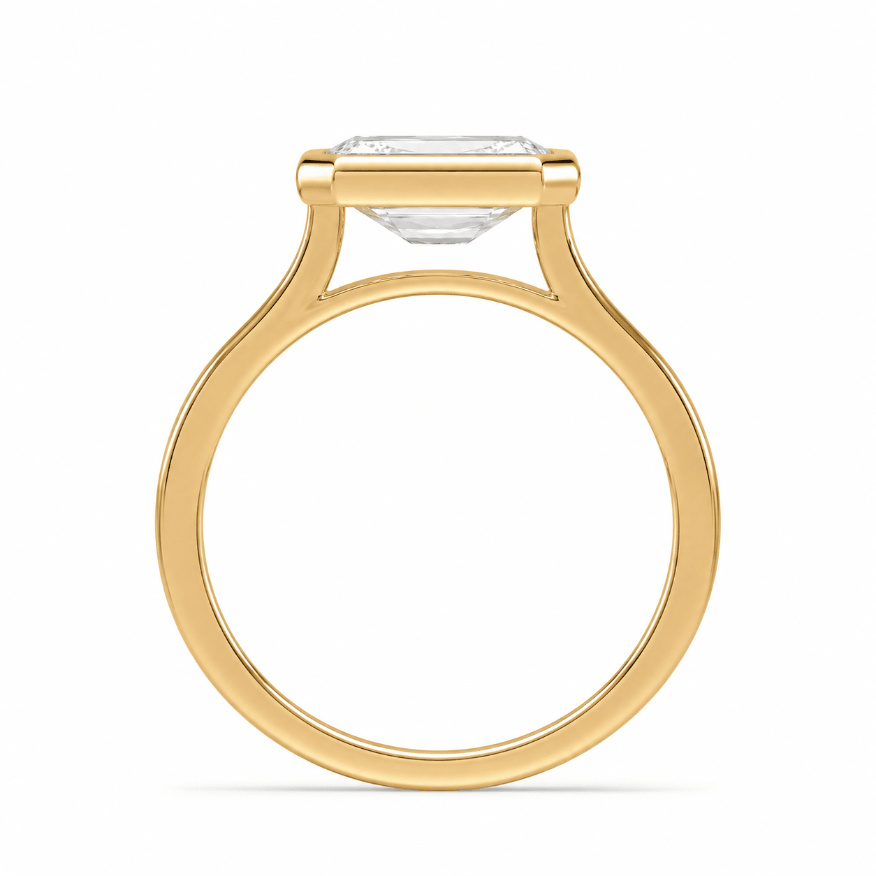 radiant cut bezel ring side view