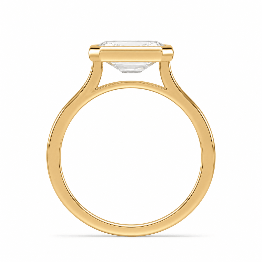 radiant cut bezel ring side view