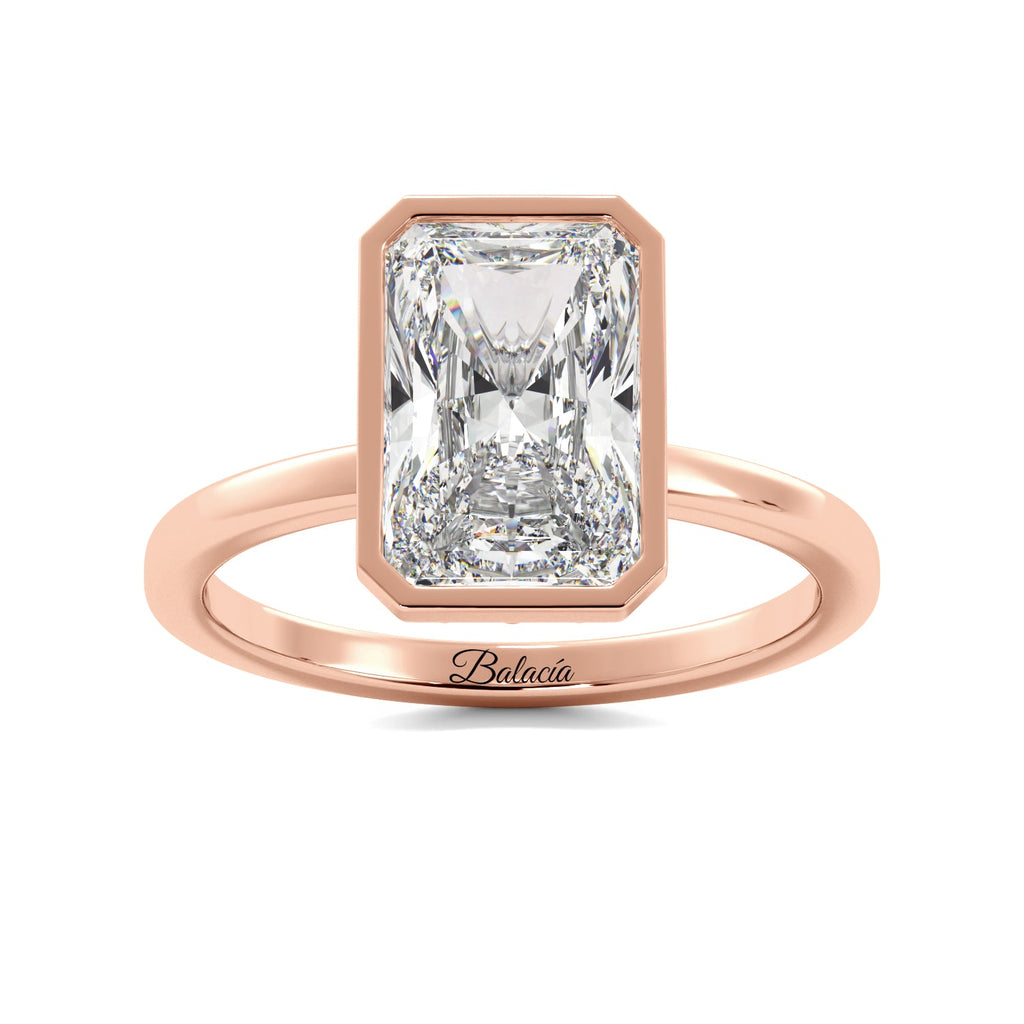 Rose Gold Radiant Cut Diamond Solitaire Bezel Engagement Ring