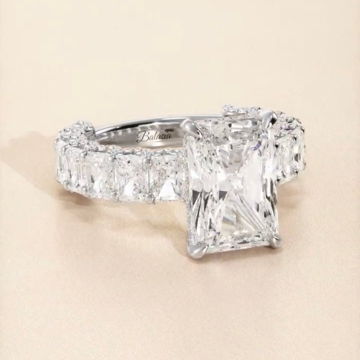 Radiant Cut Engagement Ring with Radiant Cut Side Diamonds Iced Out - Balacia