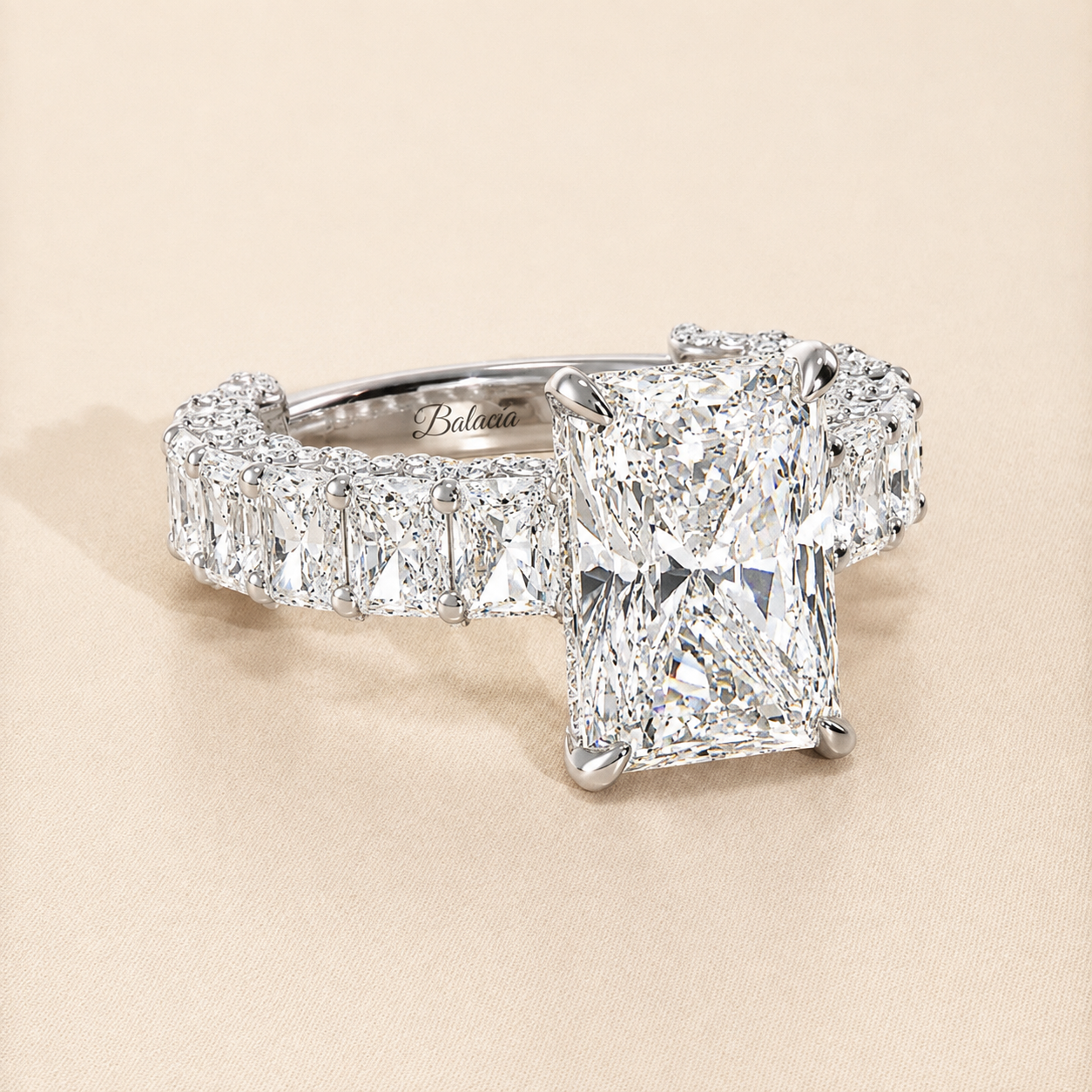 Radiant Cut Engagement Ring with Radiant Cut Side Diamonds Iced Out