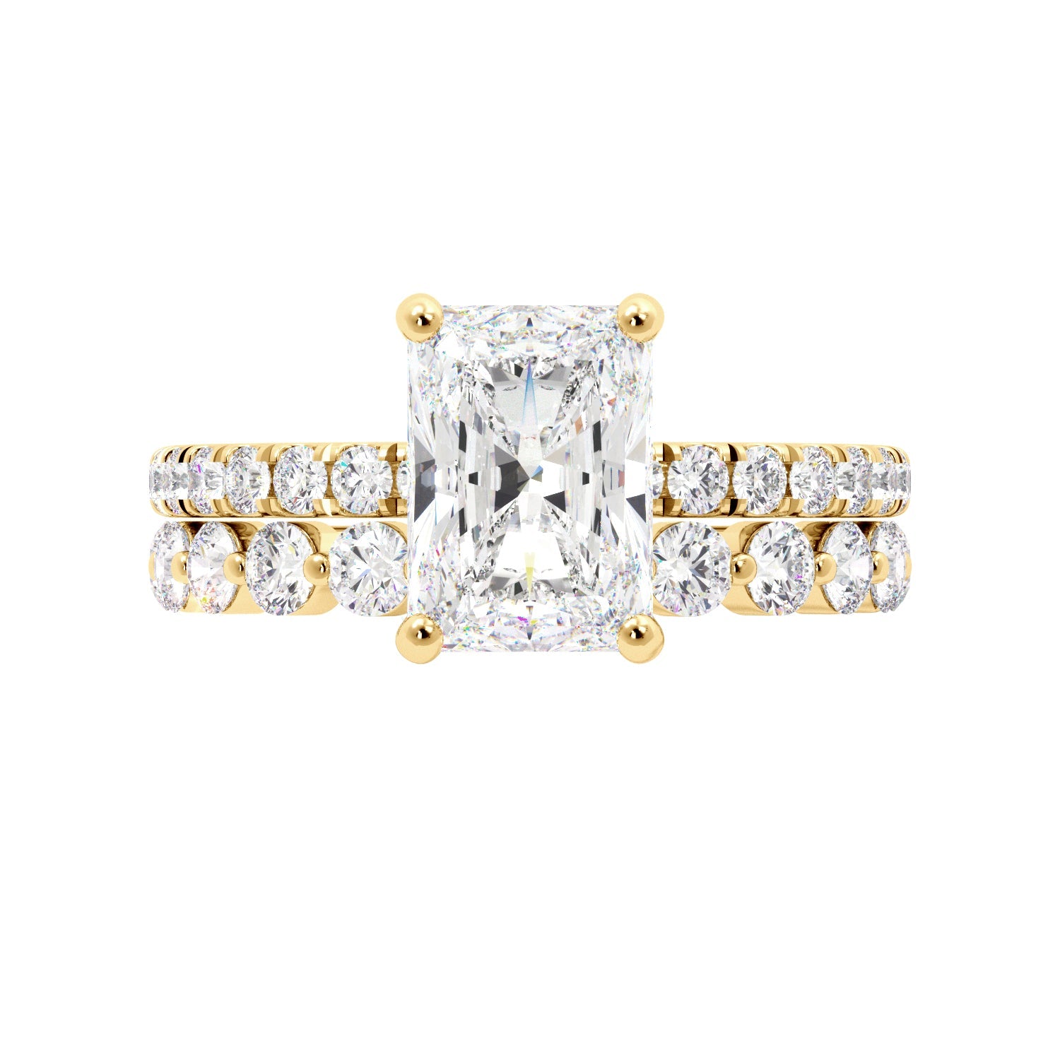 Radiant Cut Hidden Halo Engagement Ring Wedding Set - Balacia