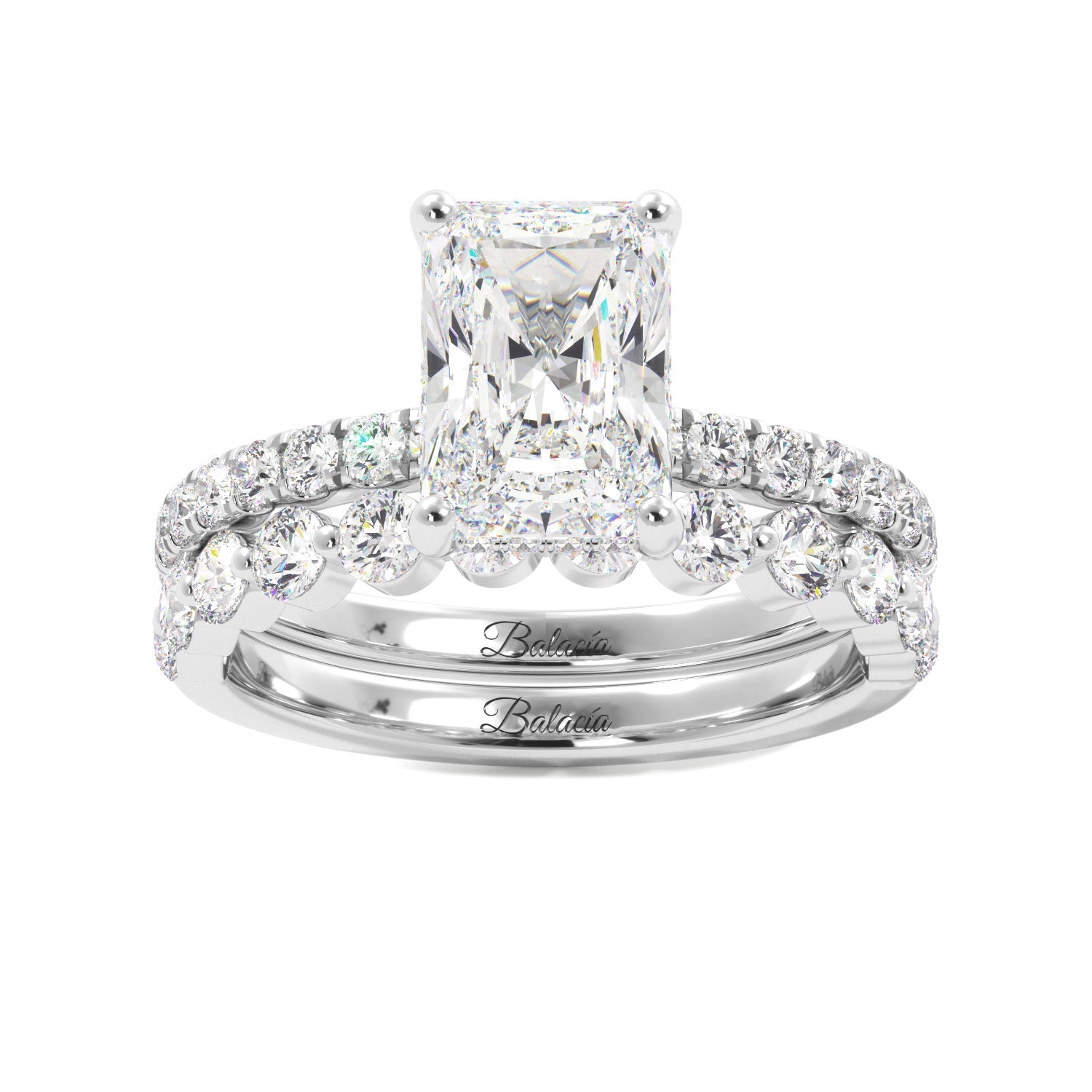 Radiant Cut Hidden Halo Engagement Ring Wedding Set - Balacia