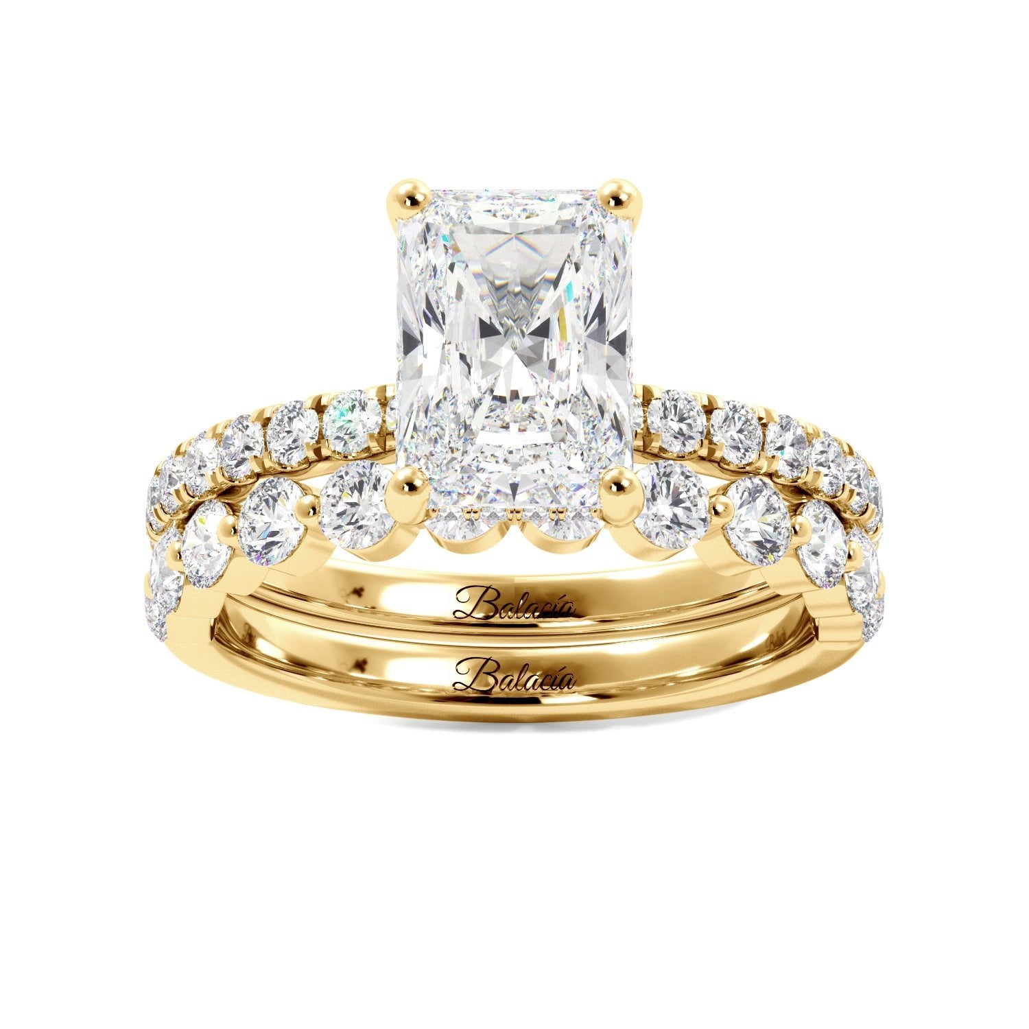 Radiant Cut Hidden Halo Engagement Ring Wedding Set - Balacia