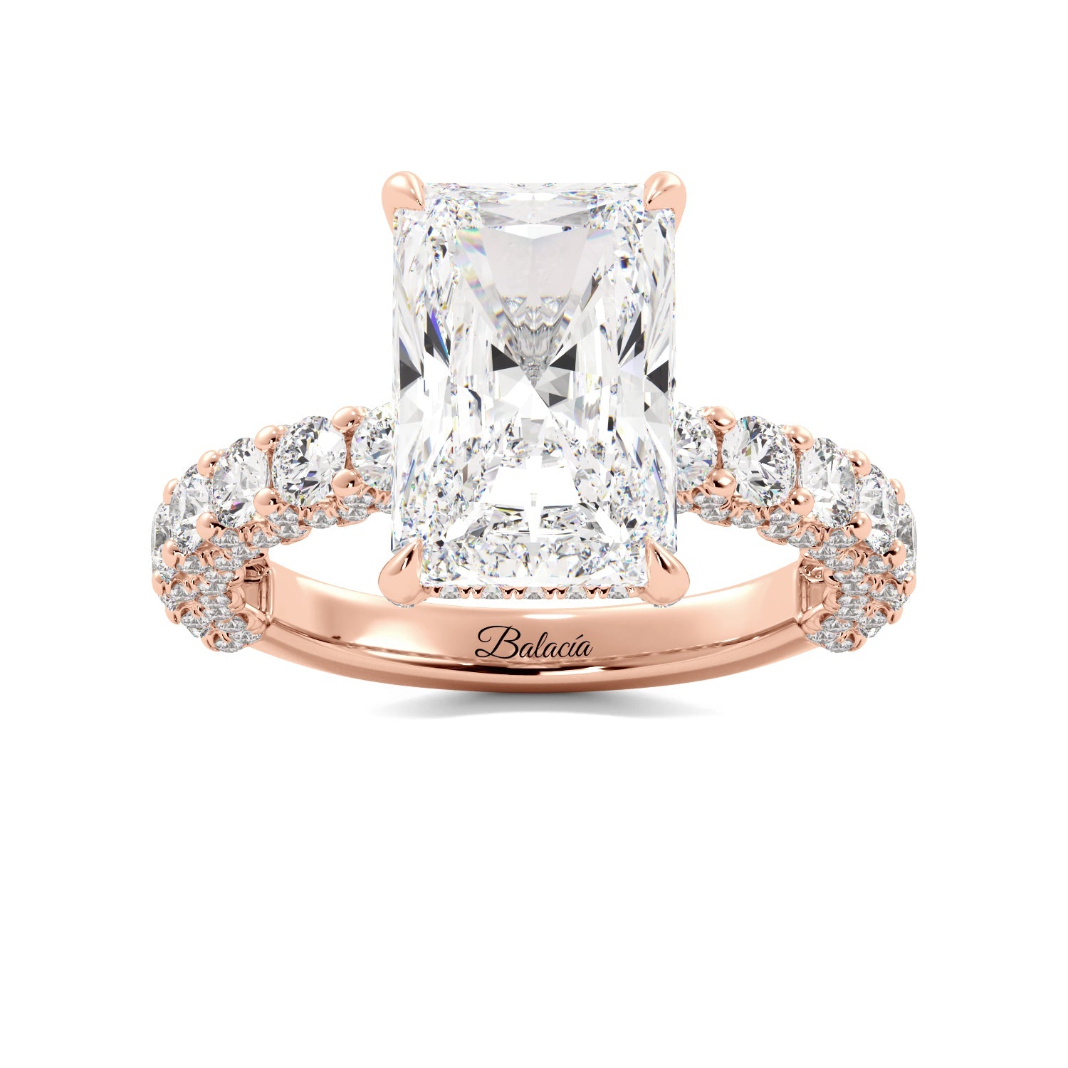 Radiant Cut Iced Out Diamond Engagement Ring rose gold