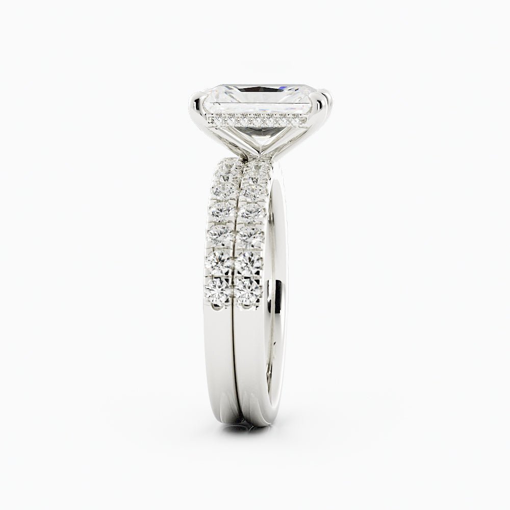 Radiant Cut Moissanite matching Engagement Ring Set 