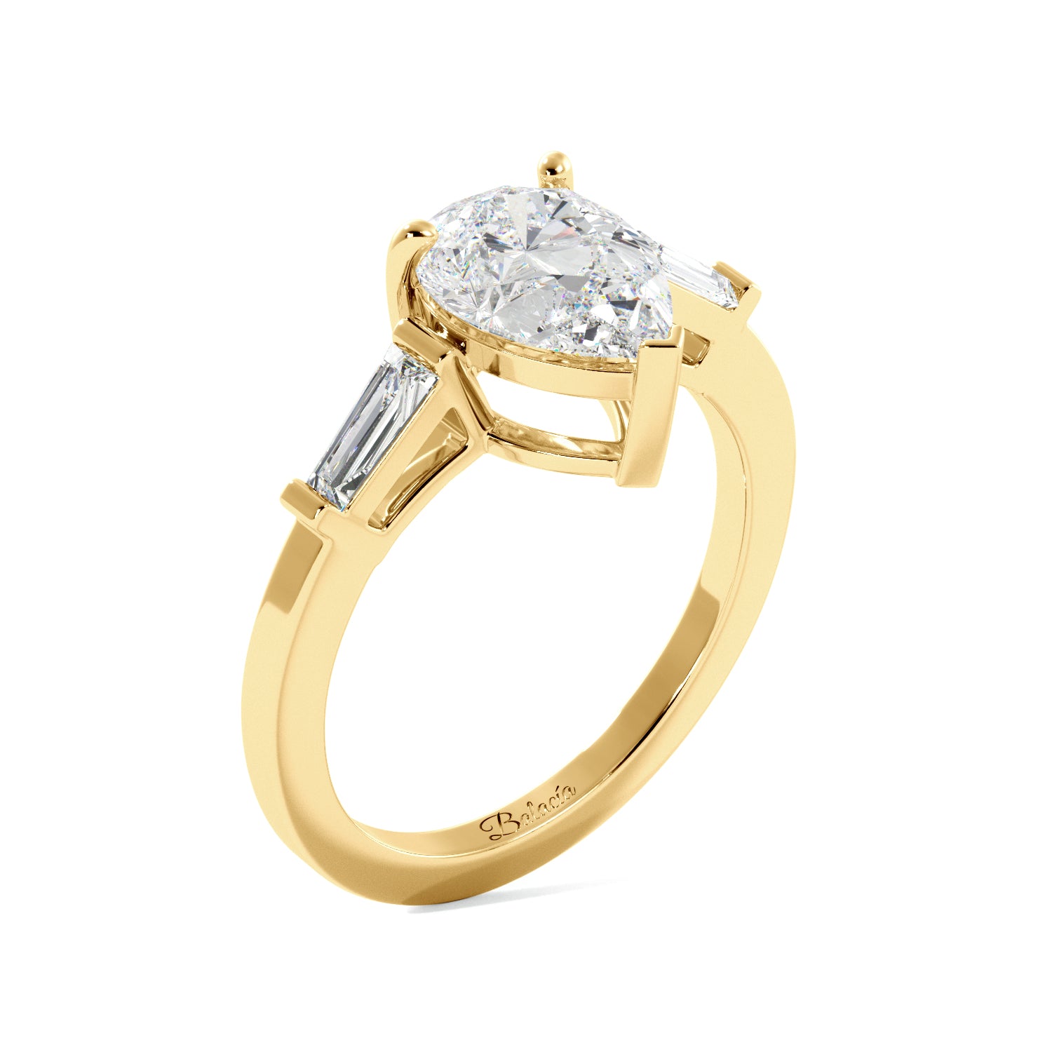 Pear Cut Cathedral with Side Bagguettes Engagement RIng