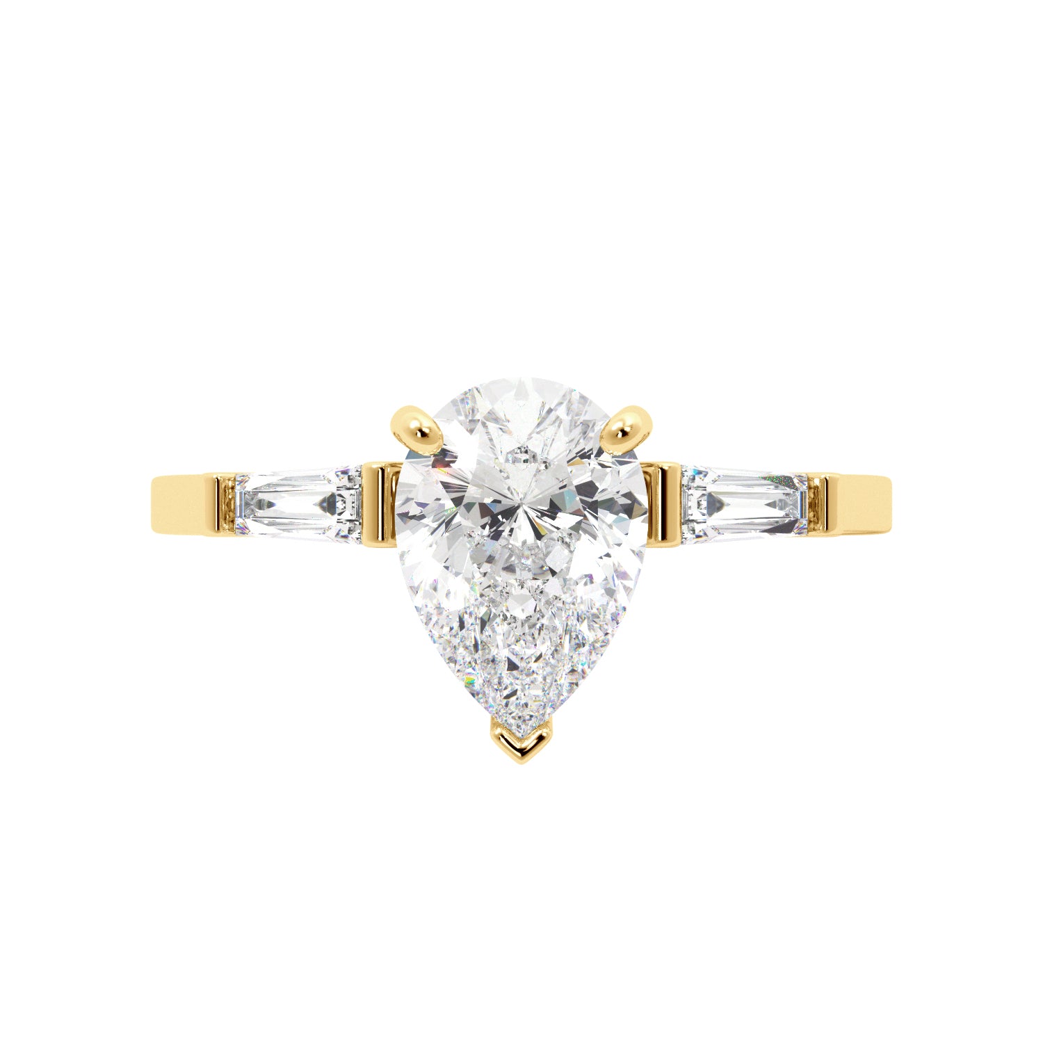 Pear Cut Cathedral with Side Bagguettes Engagement RIng