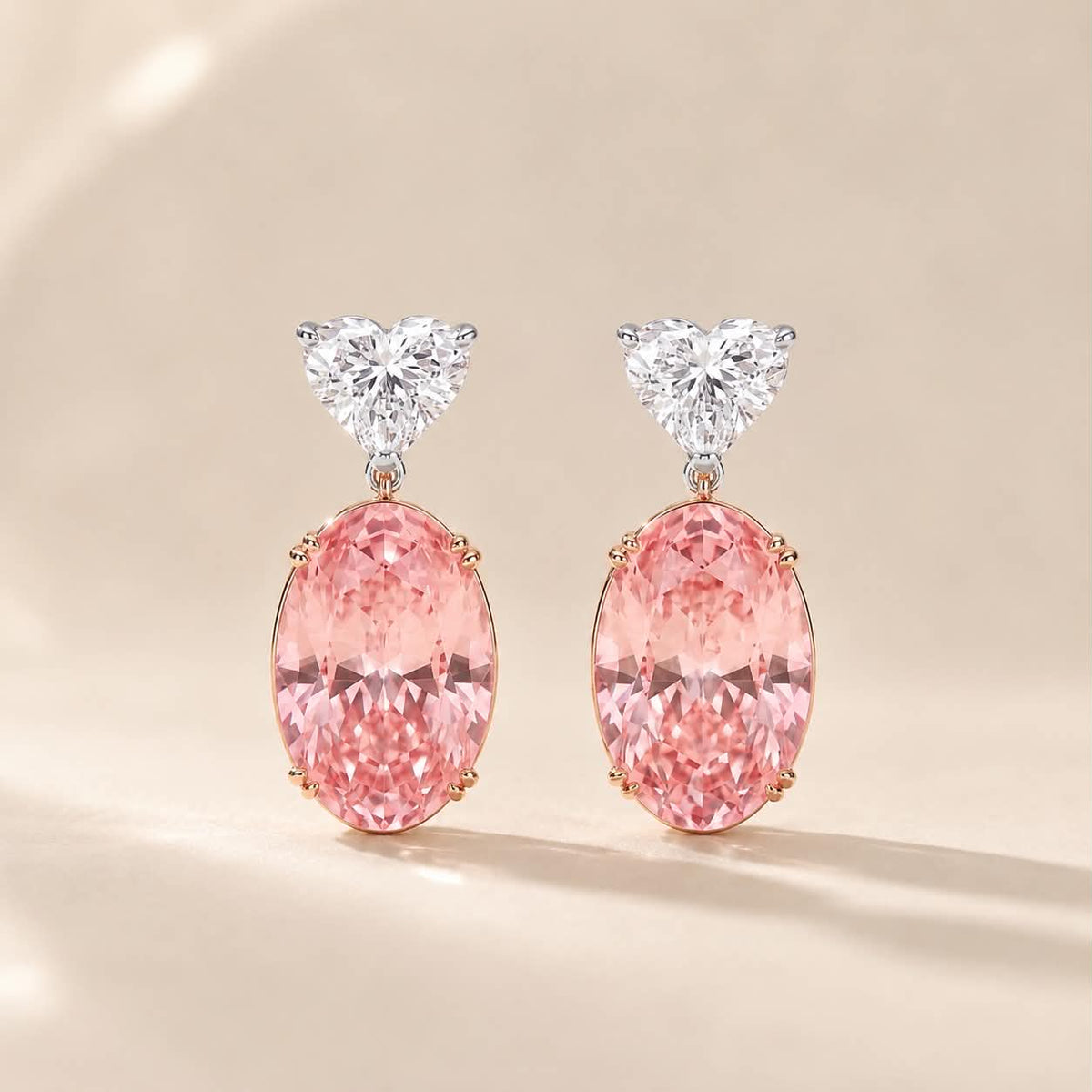 Romantic Pink Oval Diamond Earrings