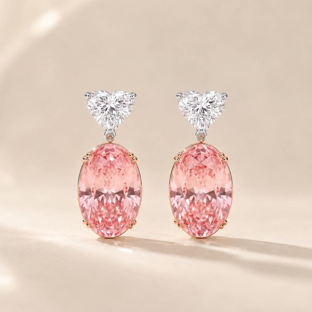 Romantic Pink Oval Diamond Earrings