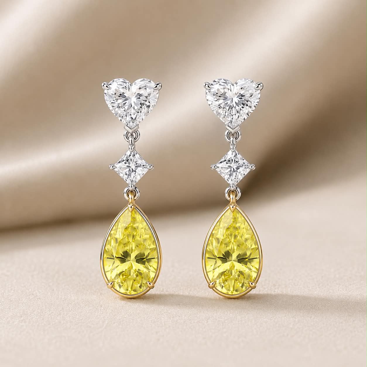 Romantic Yellow Pear diamond Drop Earrings