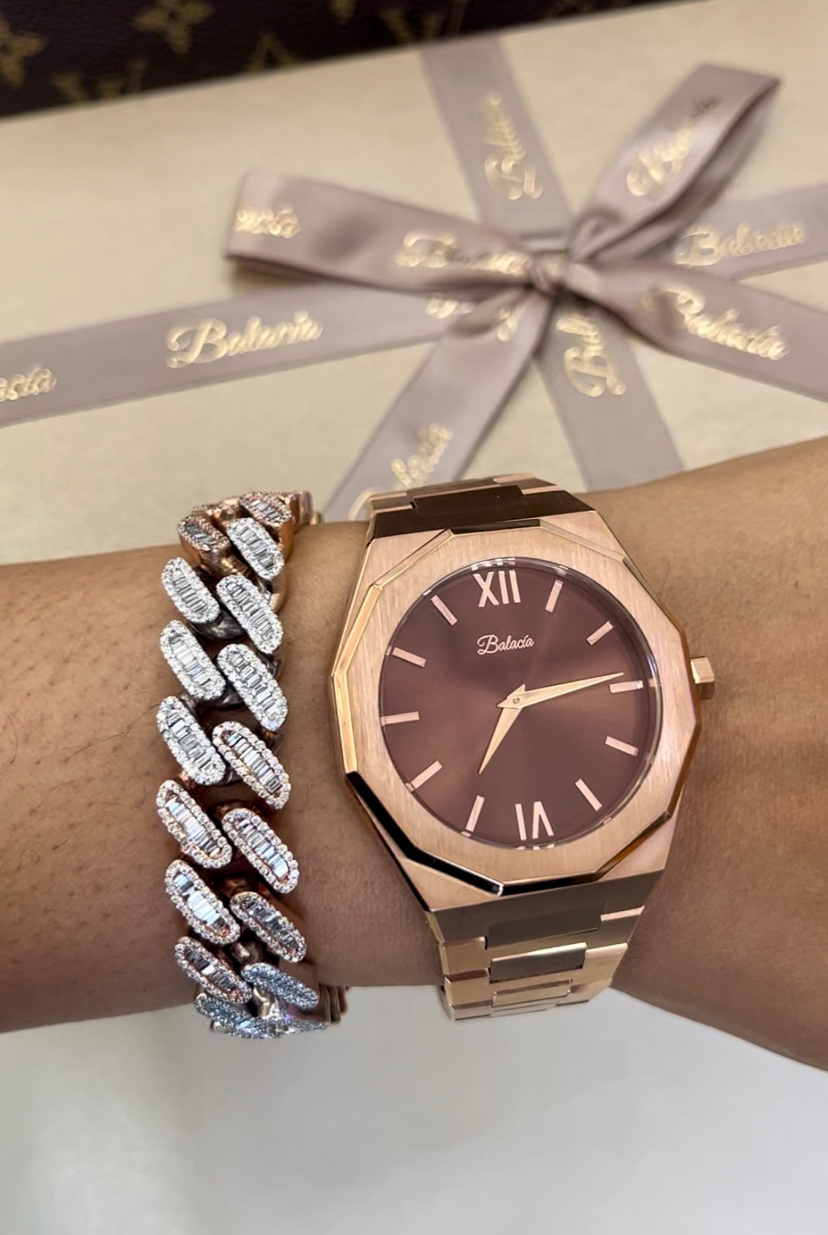 Brown rose gold watch