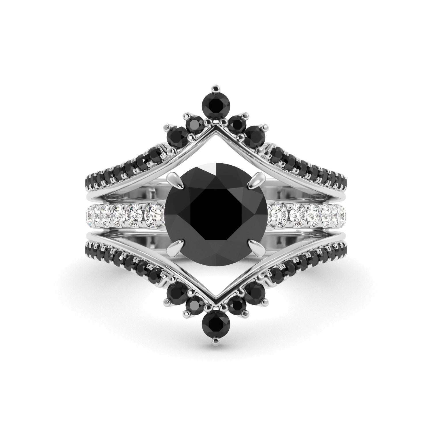 Round Black Moissanite Engagement Ring Bridal Enhancer Set