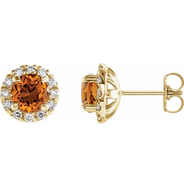Round Citrine Halo Earrings Side View
