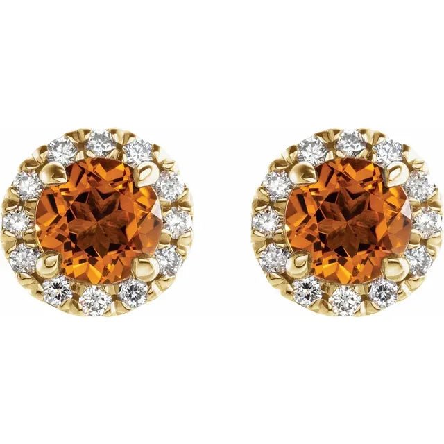 Round Citrine Halo Earrings